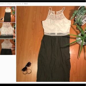 White & Green Summer Maxi Dress